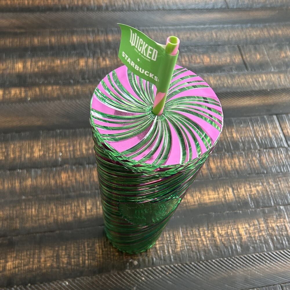 NEW! Starbucks Wicked Pink & Green Swirl 24 oz Tumbler with Straw - Picture 7 of 11